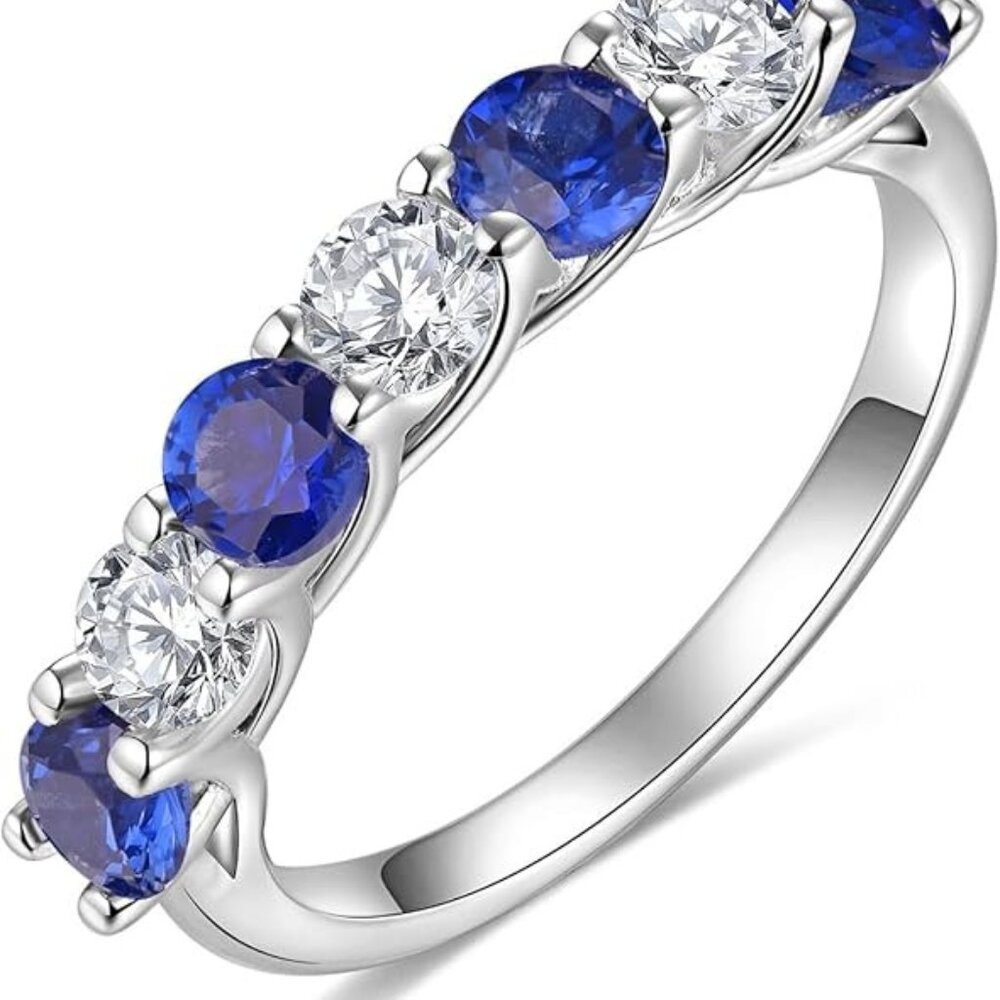 D Color VVS1 Clarity Moissanite & Sapphire Ring Solid 925 Sterling Silver